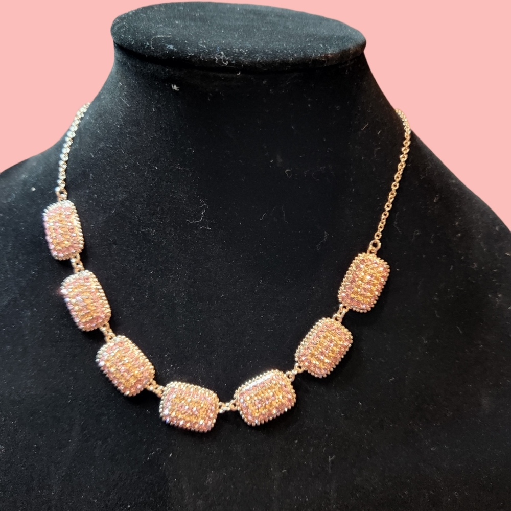 MONET ROSEGOLD TONE WITH ROSE COLORED RHINESTONES IN RECTANGLE BLOCKS